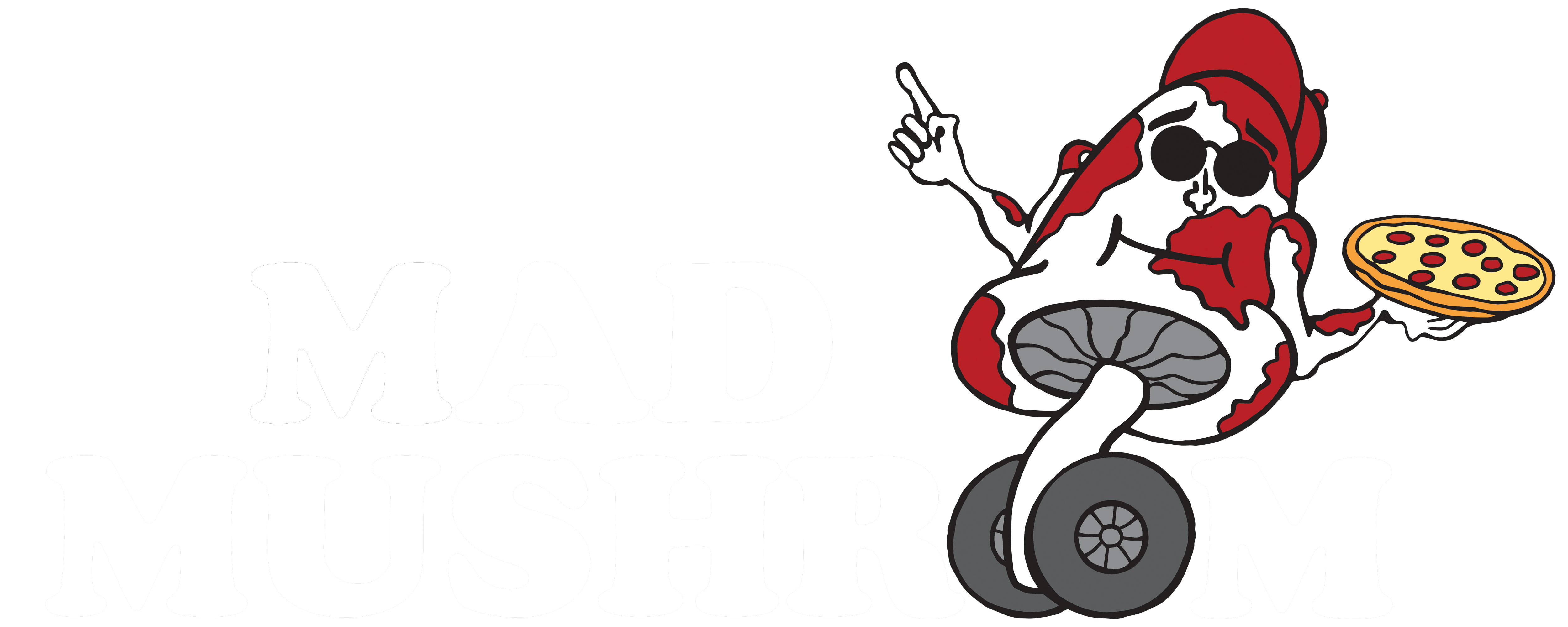 Mad Mushrooom Logo- Transparent White Letters
